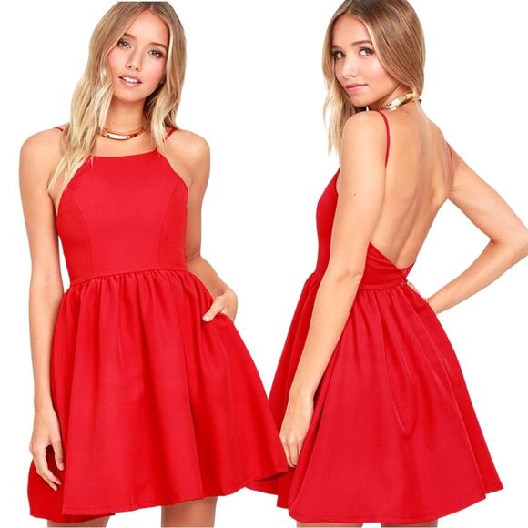 Lulu’s Chic Freely Backless Skater Dress Red Strappy Mini Skirt Size Small S - Picture 1 of 14
